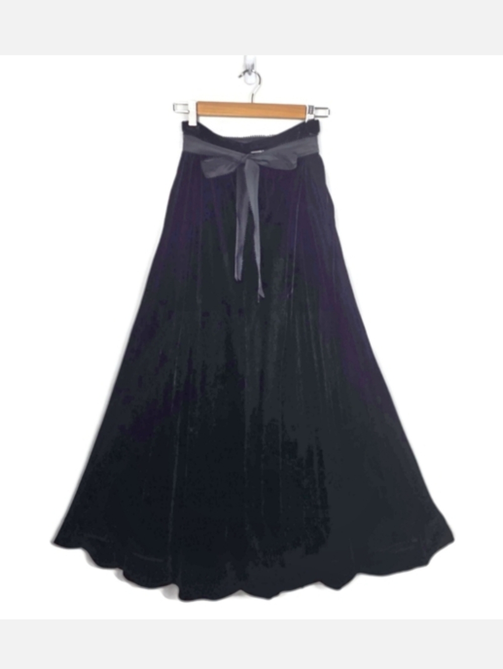 Vintage Well-Bred Bonwit Teller Black Velvet Maxi Skirt Full Sash Pockets Size 8